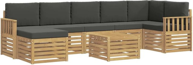 vidaXL Outdoor-Sofagarnitur 8-teilig in L-Form aus Akazienholz mit Polstern, Weiß und Anthrazit, B/T/H: 59 x 59 x 37 cm - Bild 1