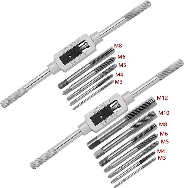 Ninth World Handwerkzeug-Set mit verstellbarem Schraubenschlüssel, T-Griff, Hochgeschwindigkeitsstahl-Gewindebohrer und metrischem Schraubendreher in Silber - Bild 1