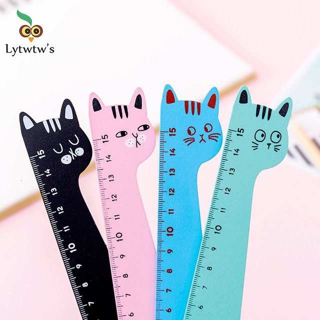 Lytwtw's Kawaii Holzlineal mit Katzen-Motiv in Bonbonfarben für Schule und Büro - Bild 1