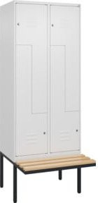 C+P Z-Spind Classic PLUS Sitzbank mit 4 Fächern und Zylinderschloss, Farbe: Grau/Weiß, B/T/H: 212 x 80 x 81,5 cm, Sitzfläche aus Buche-Hartholz - Bild 1