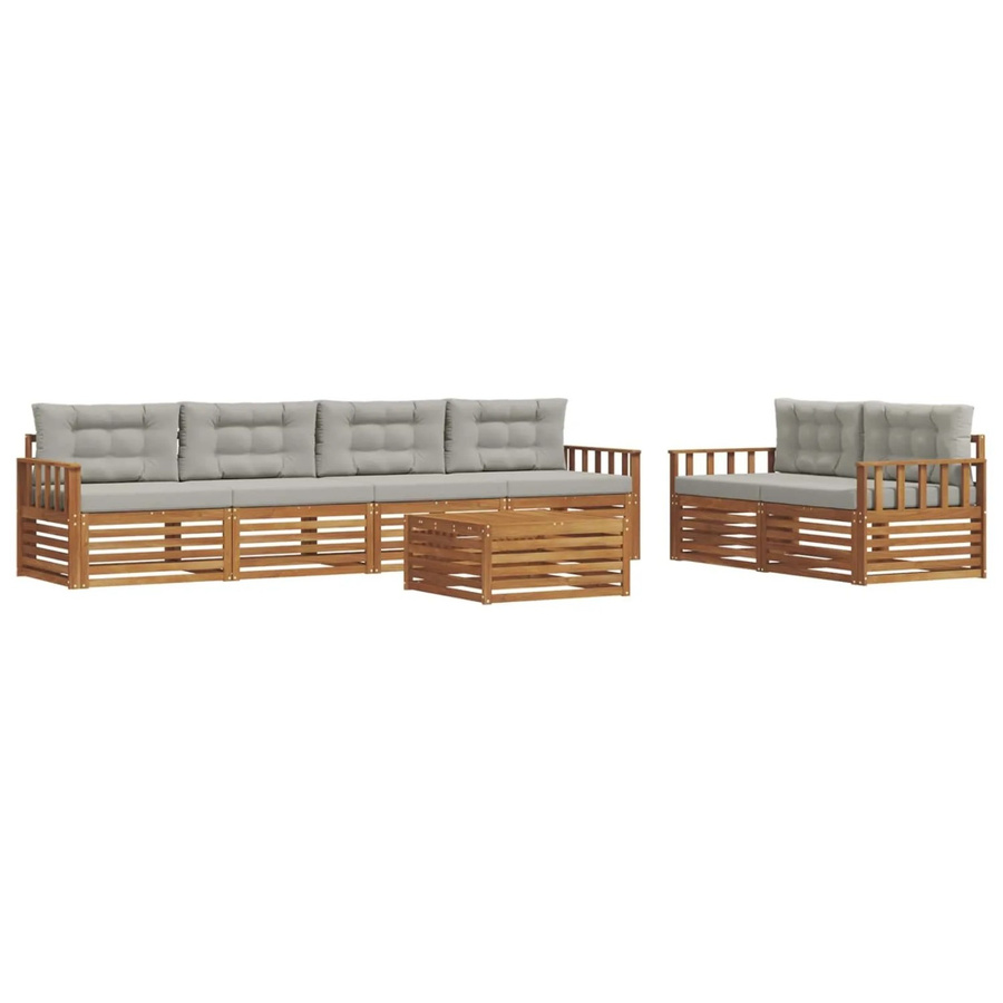 vidaXL Outdoor-Sofagarnitur 7-teilig aus Akazienholz mit Kissen in Natur und Hellgrau - Bild 2