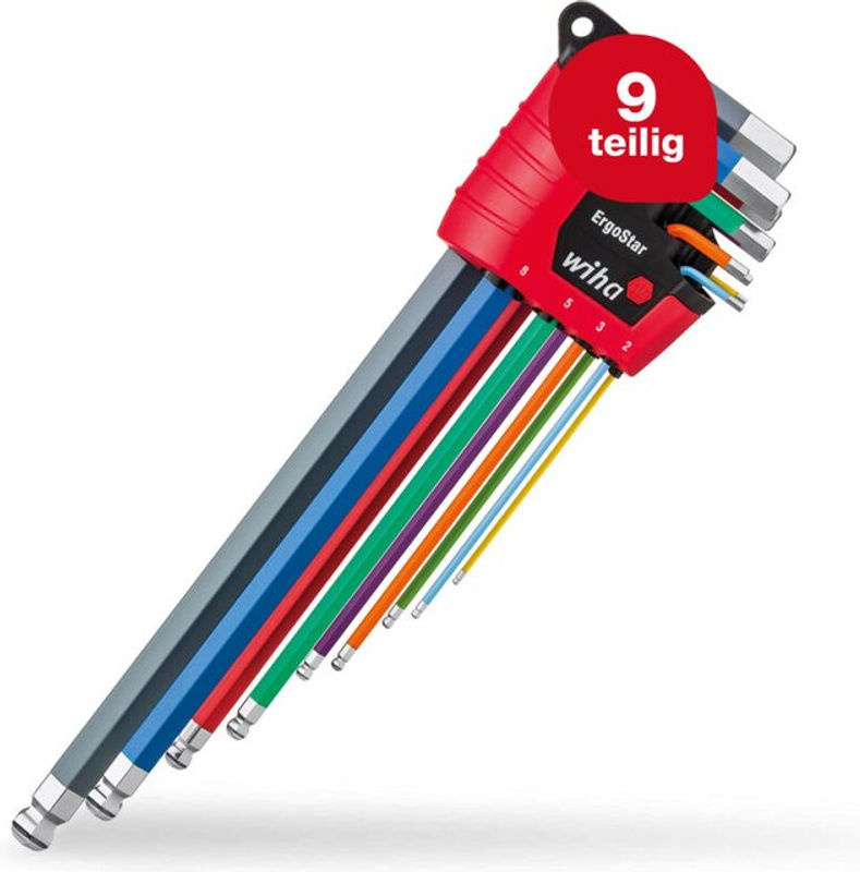 Wiha MagicRing Stiftschlüssel-Set im ErgoStar Halter, 9-teilig, Sechskant-Kugelkopf, farbig leuchtend - Bild 2