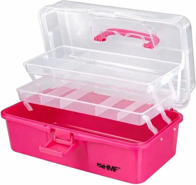 HMF Nähkasten STK901-03 Sortierbox mit 3 Ebenen in Pink für Nähzubehör und Handarbeitsmaterial, B/T/H: 36,5 x 20,5 x 16 cm - Bild 1