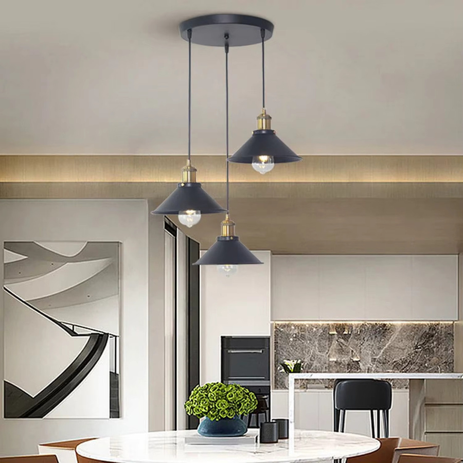 Riserva 3-flammige industrielle Pendelleuchte in Schwarz mit E27 Fassung und Kegelform aus Metall - Bild 5