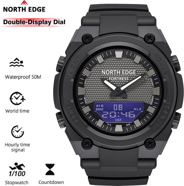 NORTH EDGE Digitaluhr, Herren, Schwarz, Quarz, Kunststoff, Silikon, 5 ATM - Bild 1
