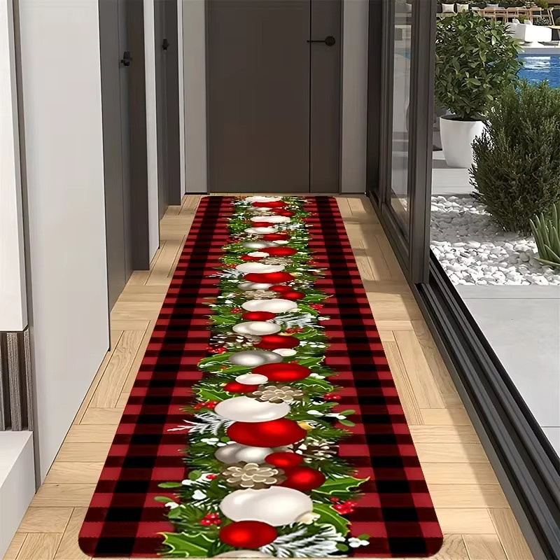 VIKAMA Weihnachts-Teppich aus Flanell in Rot für Flur, Küche, Schlafzimmer und Wohnzimmer, B/T: 120 x 40 cm - Bild 2
