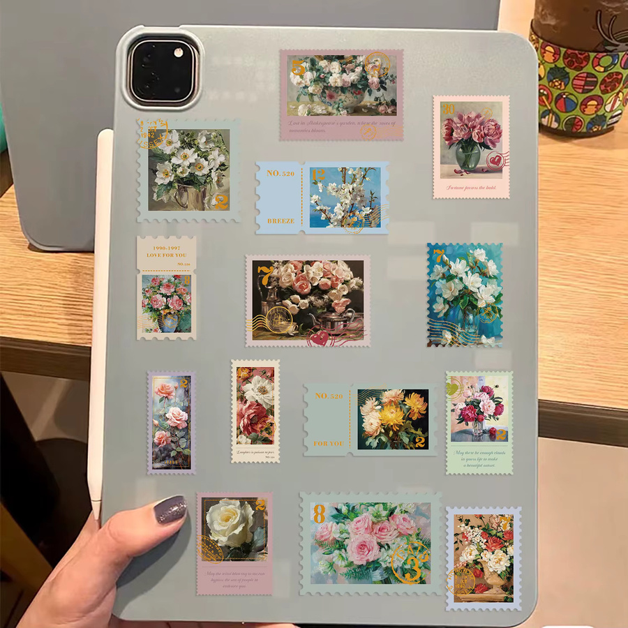 50 Stück Vintage Briefmarkenaufkleber mit botanischen Feen-Motiven in Multicolour für dein Sammelalbum und Bullet Journal - Bild 1