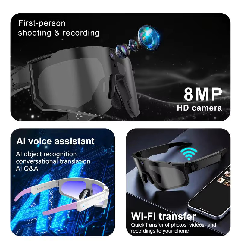 Xiaomi AI Smart-Brille mit ChatGPT, 1080P-Kamera, 8MP Anti-Shake-Funktion, 32GB Speicher, Sport-Sonnenbrille in Schwarz - Bild 3