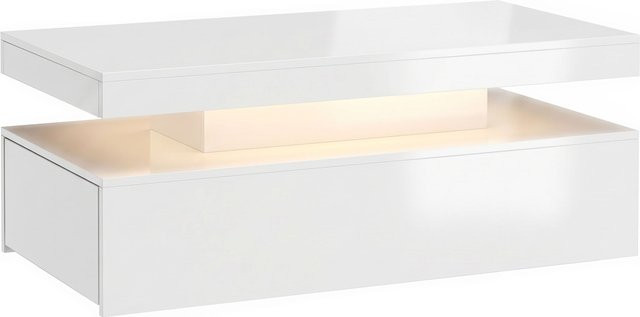HOMCOM Couchtisch in Weiß mit Hochglanz-Finish, moderner Wohnzimmertisch mit dimmbarer RGB LED-Lichtleiste, App-Steuerung, Musikfunktion und Timer, inklusive 2 Schubladen, B/T/H: 100 x 50 x 40 cm - Bild 1