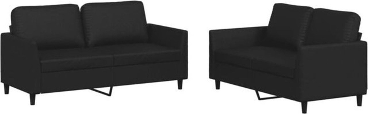 Vidaxl 2-tlg. Sofagarnitur in Schwarz aus Kunstleder mit Metallgestell und Kissen im modernen Design - Bild 1