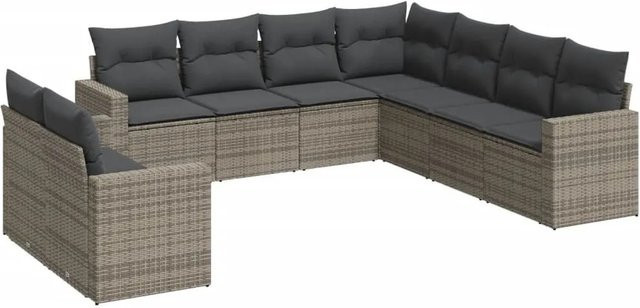 vidaXL 9-teilige Garten-Sofagarnitur in L-Form aus grauem PE-Rattan mit Sitzkissen und Stauraum - Bild 1