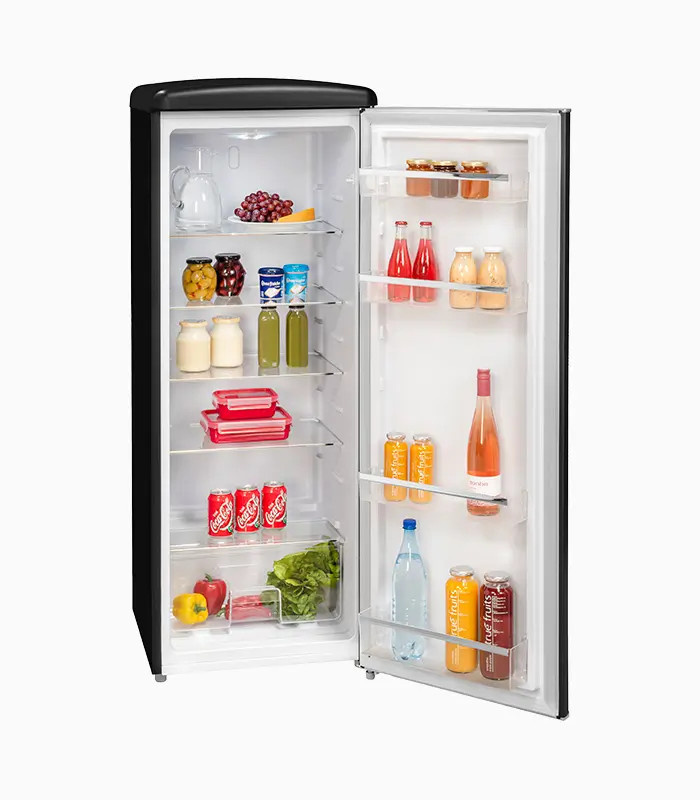 Exquisit RKS325-V-H-160F Retro Vollraumkühlschrank in Mattschwarz, Standgerät mit LED-Innenbeleuchtung und Standard-Frischezone, B/T/H: 57,5 x 66,0 x 144,0 cm - Bild 2