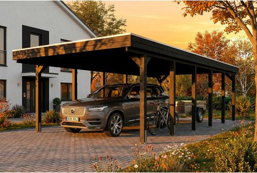 SKANHOLZ Carport Friesland aus Fichte mit Stahl-Dachplatten in Anthrazit und Schwarz, B: 860 cm, T: 402 cm, H: 239 cm - Bild 1