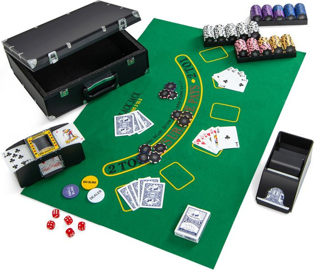 GOFLAME Poker-Set, mit 300 Chips, Poker-Etui, Kartenmischer - Bild 1