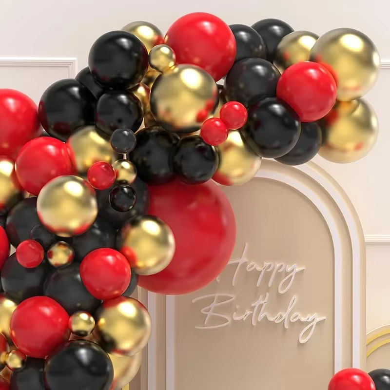 135-teiliges LQVYI Party-Dekorationsset mit runden Latexballons in Schwarz, Rot und Gold für Abschlussfeiern, Hochzeiten, Babypartys oder Geburtstage - Bild 3