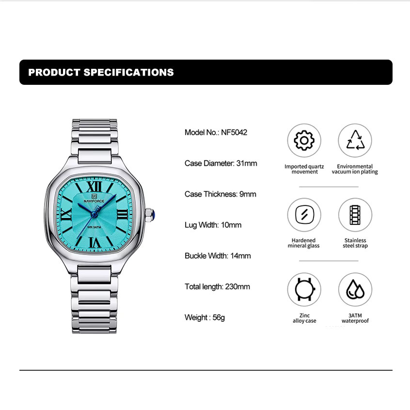 NAVIFORCE Armbanduhr Edelstahl, Quarz, Blau, Silber, Damen - Bild 2