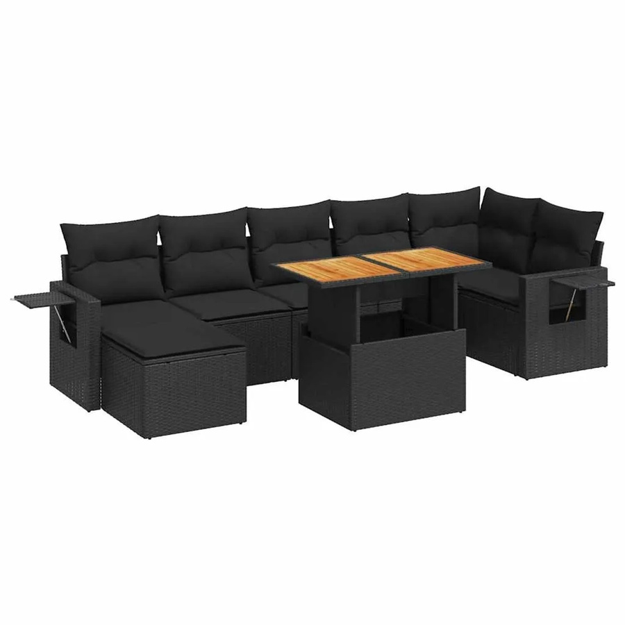 vidaXL 8-tlg Garten-Sofagarnitur in L-Form aus schwarzem Poly-Rattan mit wetterfesten Kissen und pulverbeschichtetem Stahlgestell - Bild 2