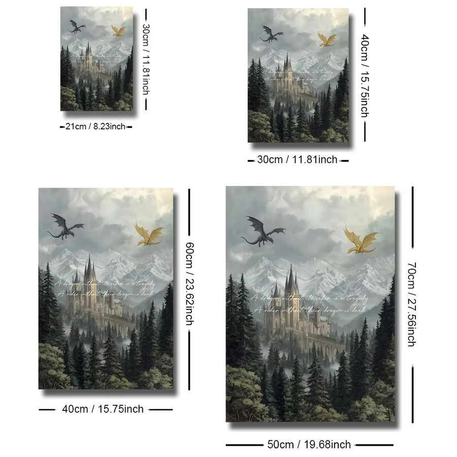 Fourth Wing Buchzitat Leinwandposter mit Tairn und Andarna Drachen als Retro Wandkunstdruck für deine Leseecke in Mehrfarbig - Bild 3