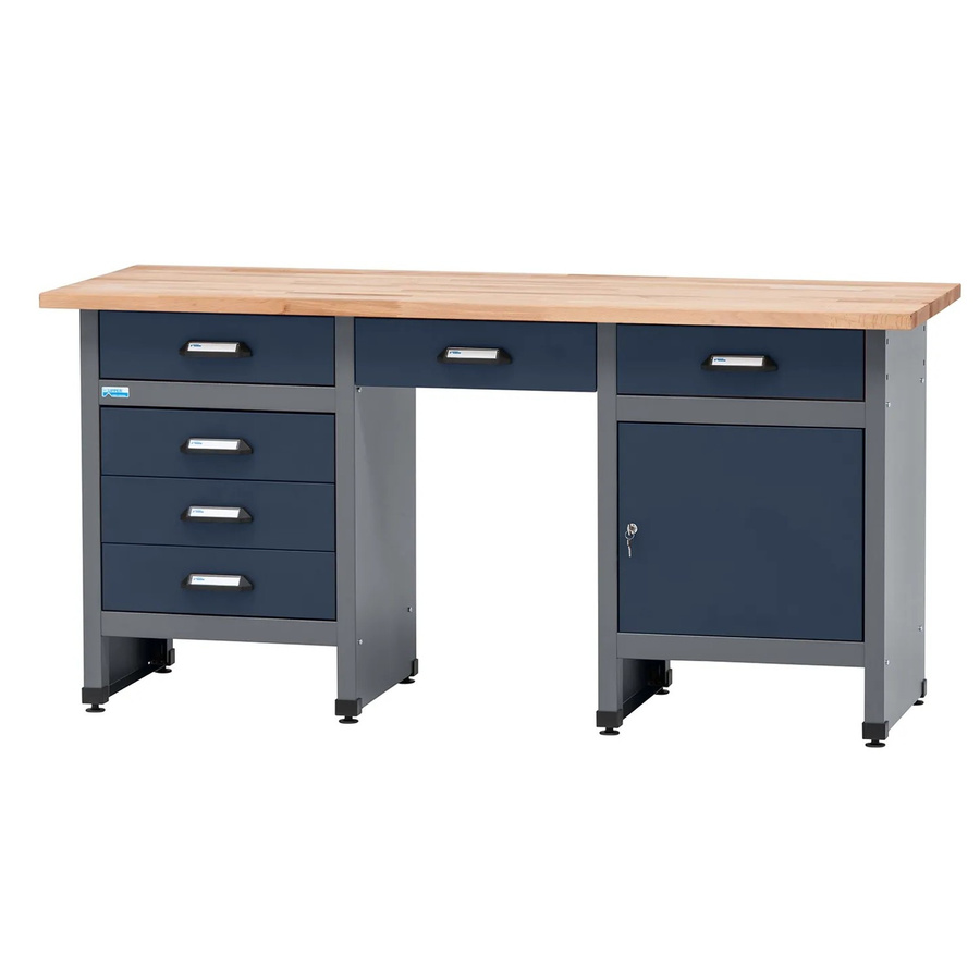 Küpper Werkbank Eintürig mit 6 Schubladen und Sitzraum, Dunkelblau, B/T/H: 170 x 60 x 84 cm - Bild 2