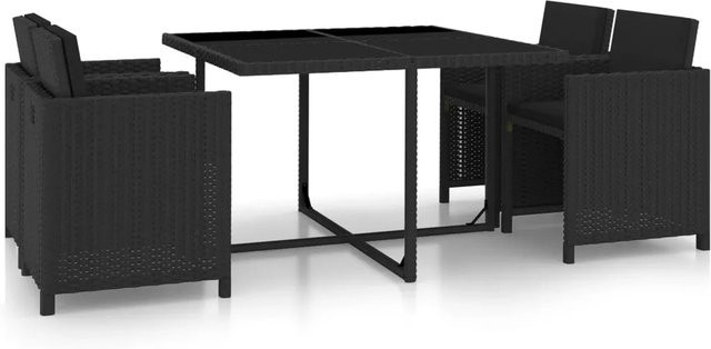 vidaXL 5-tlg Garten-Essgruppe aus Poly Rattan in Schwarz mit Glastisch und Auflagen - Bild 1