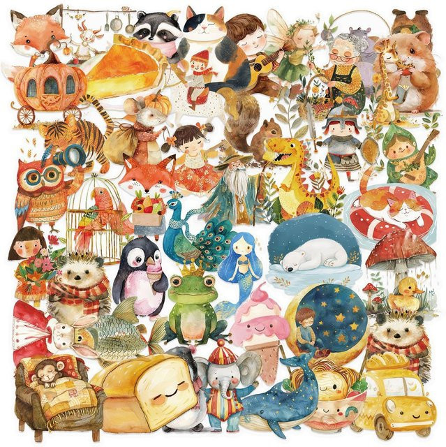 50 Stück Transparente Aquarell Aufkleber im Märchen-Stil aus wasserfestem PET für Scrapbooking und Dekoration von Notebook oder Gitarre, Multicolour - Bild 1
