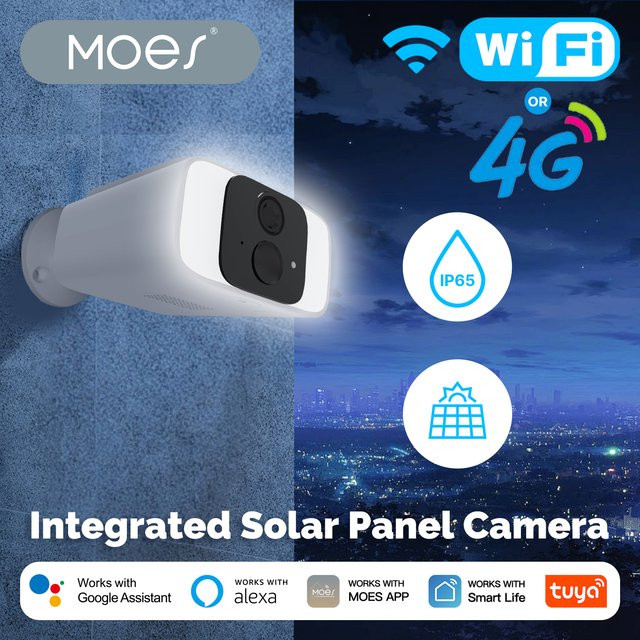 MOES Tuya Smart Solar Kamera mit integriertem Solarpanel, WiFi und 4G, IP65 wasserdicht, mit Bewegungserkennung und App-Überwachung, kompatibel mit Alexa und Google Home - Bild 1