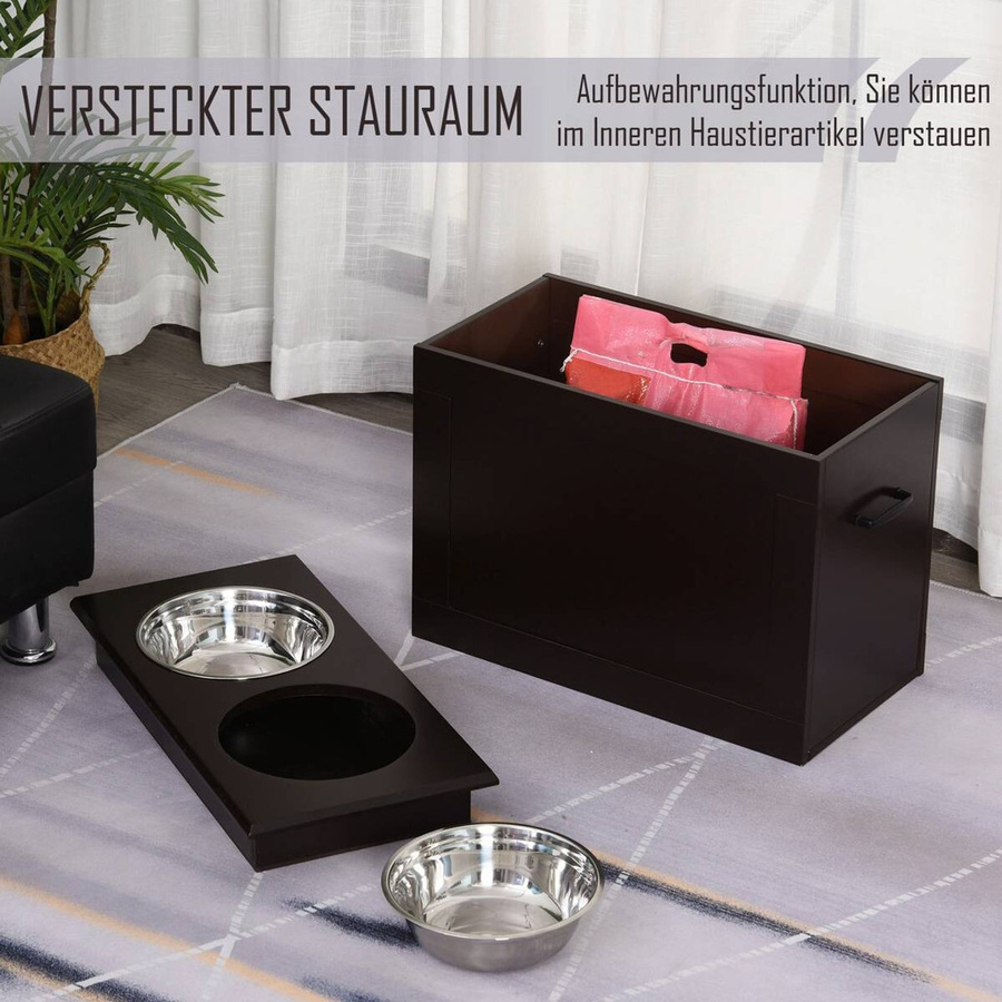 PawHut Futterstation mit 2 Edelstahlnäpfen und Stauraum, Farbe Espresso Braun, B/T/H: 60 x 30 x 41 cm - Bild 4