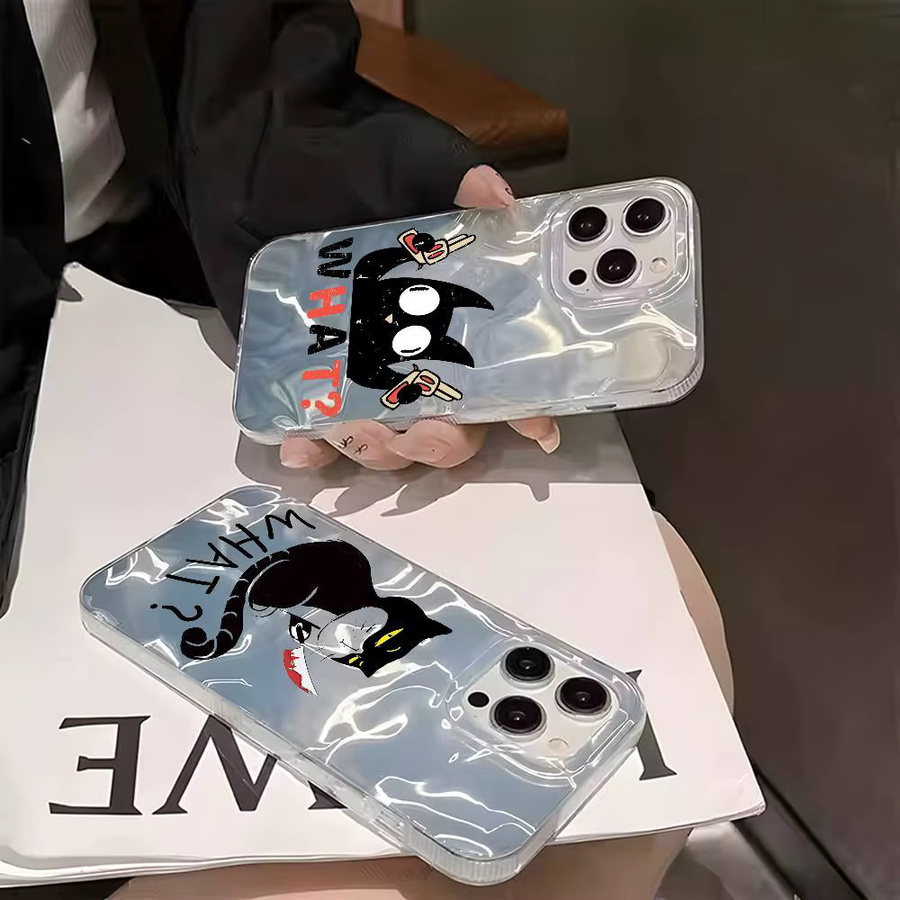 Lustige Black Cat Handyhülle für Apple iPhone 12 bis 17 Pro Max Plus, mehrfarbig, matt versilbert, schützendes Design - Bild 2