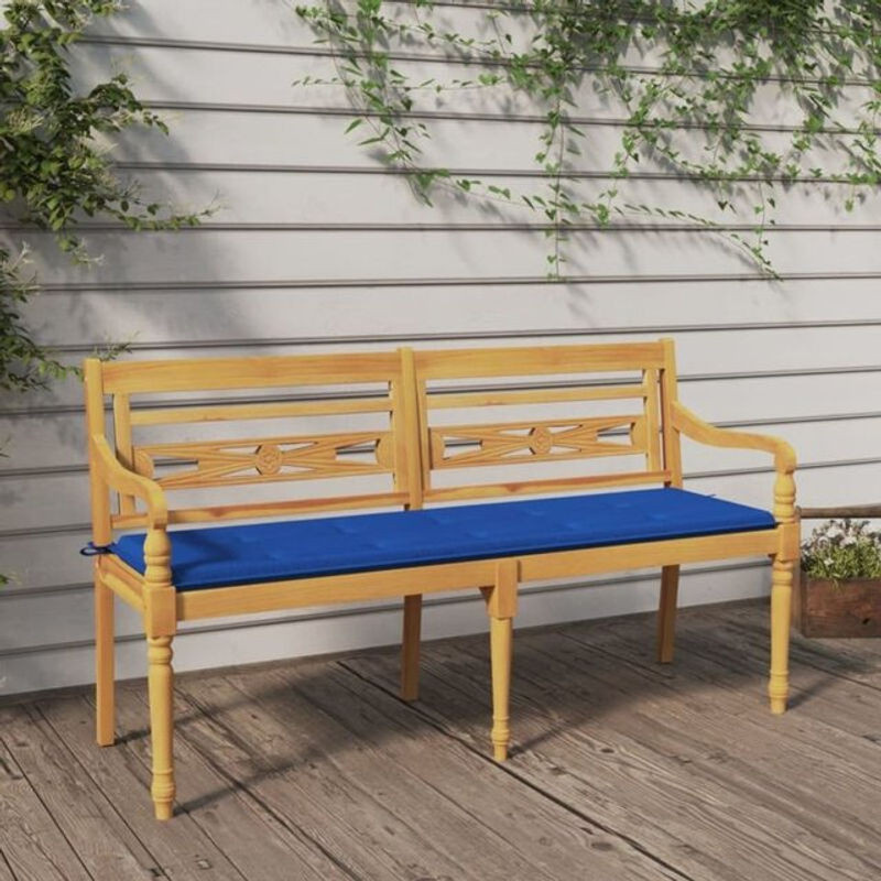 VIDAXL Batavia 2-Sitzer Gartenbank aus Teakholz mit blauen Stoffkissen im Landhausstil, Breite: 150 cm - Bild 1