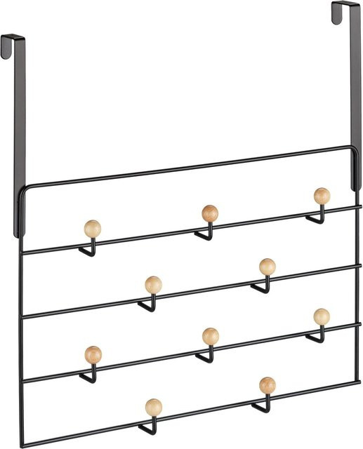 Relaxdays Türgarderobe aus Stahl und Holz in Schwarz mit 10 Haken, B/T/H: 47,5 x 46 x 9 cm - Bild 1