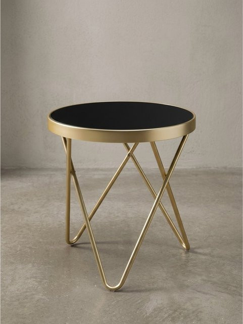 Runder Beistelltisch von KADIMA DESIGN aus Glas und Metall in Schwarz und Mattgold, B/T/H: 42 x 46 x 42 cm - Bild 1