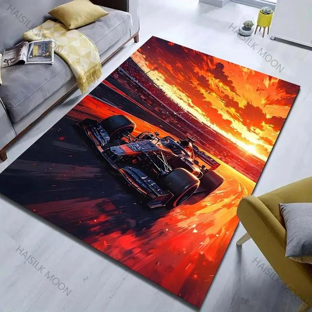 Karpetti Bereichsteppich 3D F1 Rennen bei Sonnenuntergang, rutschfest und waschbar, B/T: 80 x 50 cm, mehrfarbig - Bild 1