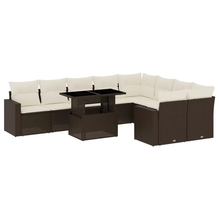 vidaXL 10-tlg. Garten-Sofagarnitur in L-Form aus braunem PE-Rattan mit Kissen und pulverbeschichtetem Stahlgestell - Bild 2