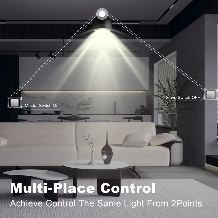 Bseed 2er-Pack Touch-Lichtschalter 1-Gang 2-Wege mit Glaspanel und blauer Hintergrundbeleuchtung 240V - Bild 3