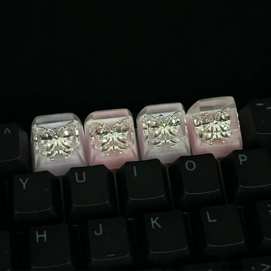 Handgefertigte Harz Tastenkappen für mechanische Tastaturen mit Schmetterlings-Design in Pink, DIY Custom Keycaps für ESC, SA und R1 Tasten - Bild 2