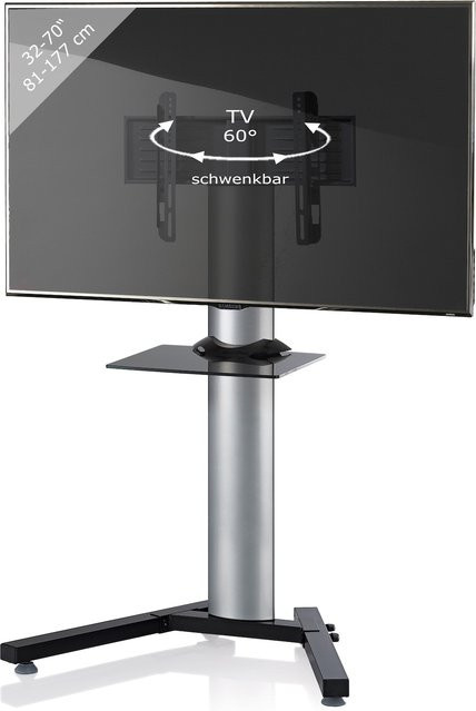 VCM TV Standfuß Stadino Mini aus Aluminium und Stahl für 26-70 Zoll, VESA bis 600x400 mm, mit Zwischenboden, Farbe: Schwarz/Silber, H x B x T: 125 x 90 x 72 cm - Bild 1