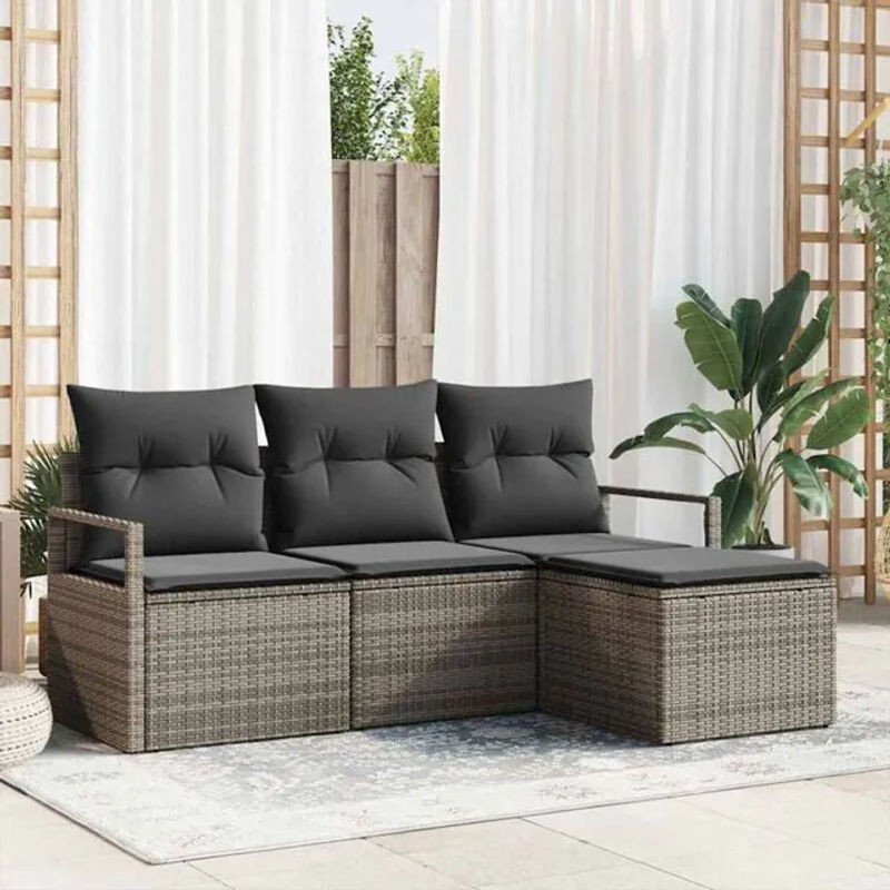 vidaxl Garten-Sofa-Set aus Poly-Rattan in Grau, 4-teiliges modernes Loungemöbel-Set - Bild 1