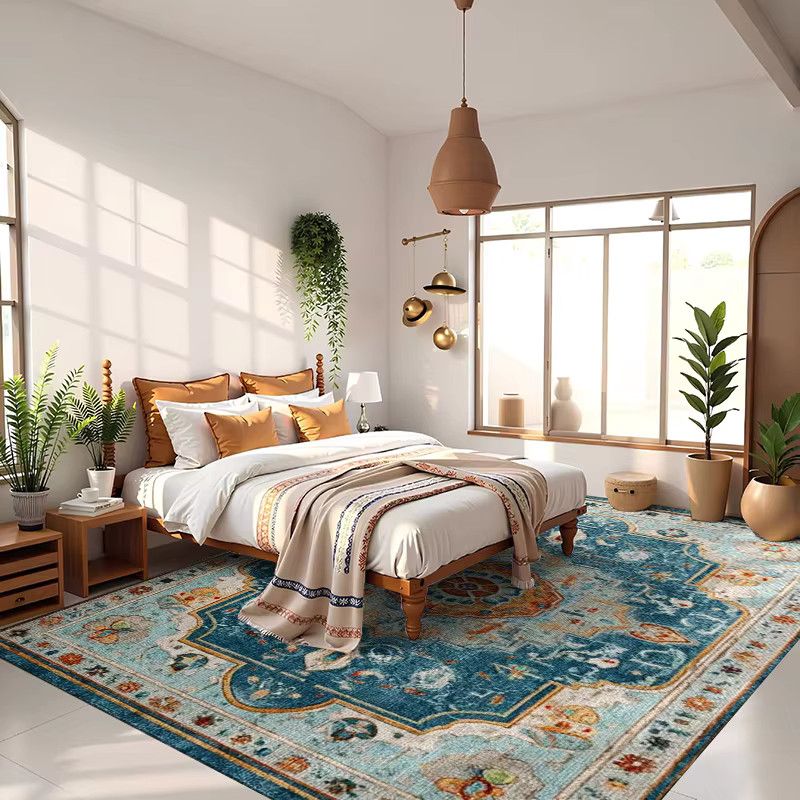 RAKKS Boho-Mandala-Samt-Teppich in Blau mit Blumen-Medaillon-Design, waschbar und rutschfest - Bild 5