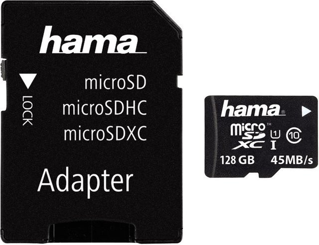 Hama microSDXC Class 10 Speicherkarte, 128 GB, Schwarz - Bild 1
