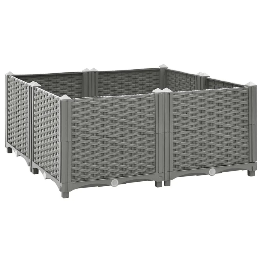 Hochbeet furnicato in Grau mit Rattan-Optik aus Polypropylen, B/T/H: 80 x 80 x 38 cm - Bild 2