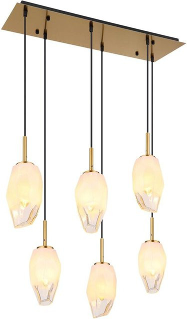 Globo Hängeleuchte Barcley 6-flammig in Messing mit Glas in Weiß und Transparent, B/H/T: 24 x 120 x 72 cm, E14 - Bild 1