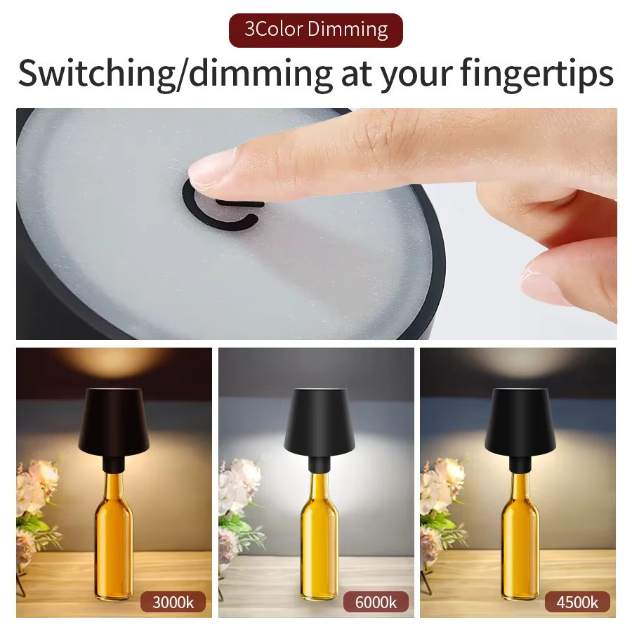 GGBEE Wiederaufladbare LED-Tischlampe in Schwarz mit Touch-Sensor und dimmbarer Lichtfarbe für Schlafzimmer und Ambiente-Dekorbeleuchtung - Bild 3