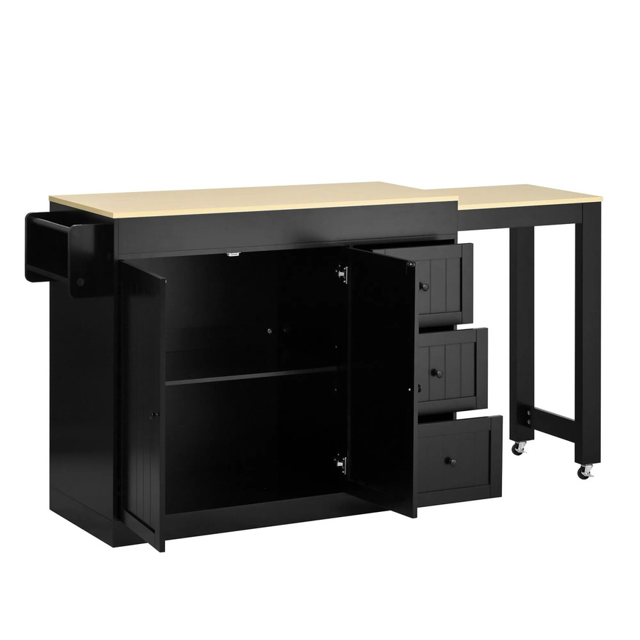 okwish Kücheninsel mit Rollen und ausziehbarem Essbereich in Schwarz, B/T/H: 112-186,8 x 45 x 93 cm - Bild 2