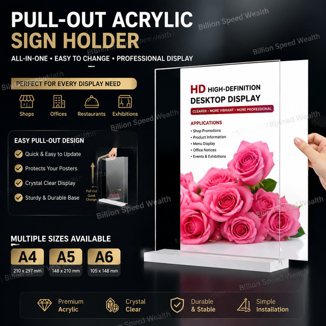 Ausziehbarer Acryl-Displayständer in Transparent für A4, A5 oder A6 Werbetafeln - Bild 1