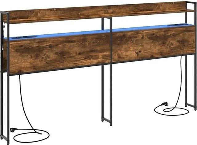 vidaXL Aufbewahrungskopfteil in Räuchereiche mit integrierter Beleuchtung, Regal und USB-Ladeport, modern, braun - Bild 1