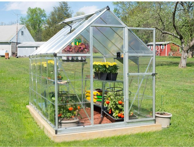 Palram Canopia Hybrid Gewächshaus Silber mit Polycarbonat-Seitenwänden, Schwenktür und Dachfenster, B: 310 cm, T: 190 cm, H: 190 cm - Bild 1