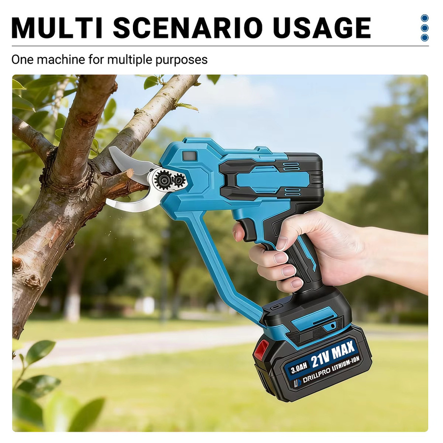 Drillpro Elektrische Gartenschere mit 30mm Schneidwerkzeug, Bürstenloser Motor, Digitalanzeige und automatischer Geschwindigkeitsregelung, Blau - Bild 2