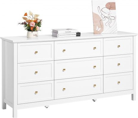 VEVOR Kommode mit 9 Schubladen in Weiß, Retro Holzkommode mit Kippschutz und Schiebevorrichtung als Organizer für Schlafzimmer und Wohnzimmer - Bild 1