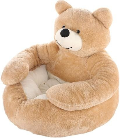 Xomken Teddybär Hundebett und Katzensofa in Beige, warmes und flauschiges Kuschelbett mit Armlehnen, rutschfest und mit abnehmbarem Bezug - Bild 1