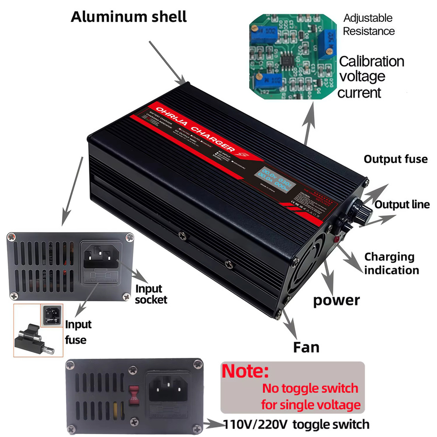 OHRIJA Smart Ladegerät mit OLED Display für 12S 44,4V Li-Ion und LiPo Akkus, 50,4V 5A, Aluminiumgehäuse - Bild 2